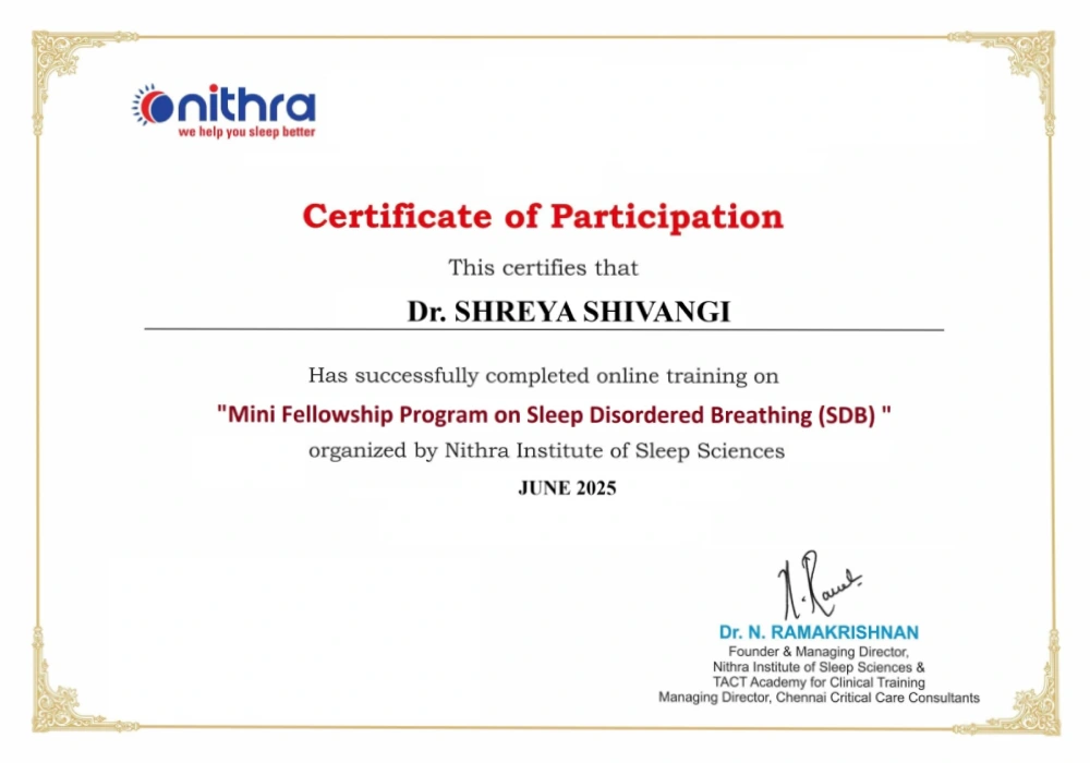 Dr. Shreya Shivangi received a certificate from nithra